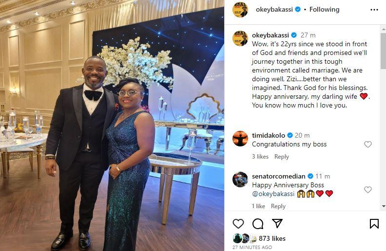 Okey Bakassi Breaks Silence on Divorce Rumours, Says His Marriage Is Intact